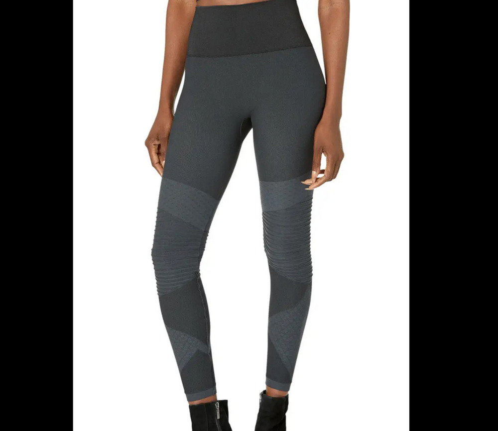 SPANX Look At Me Now Seamless Moto Leggings Small Black Gray High Rise